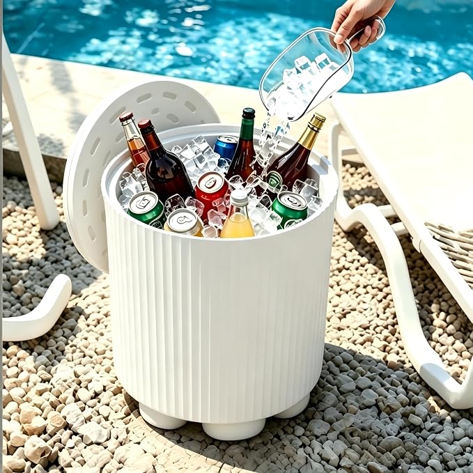 Diyfire Portable Outdoor Cooler Side Table — White Fluted