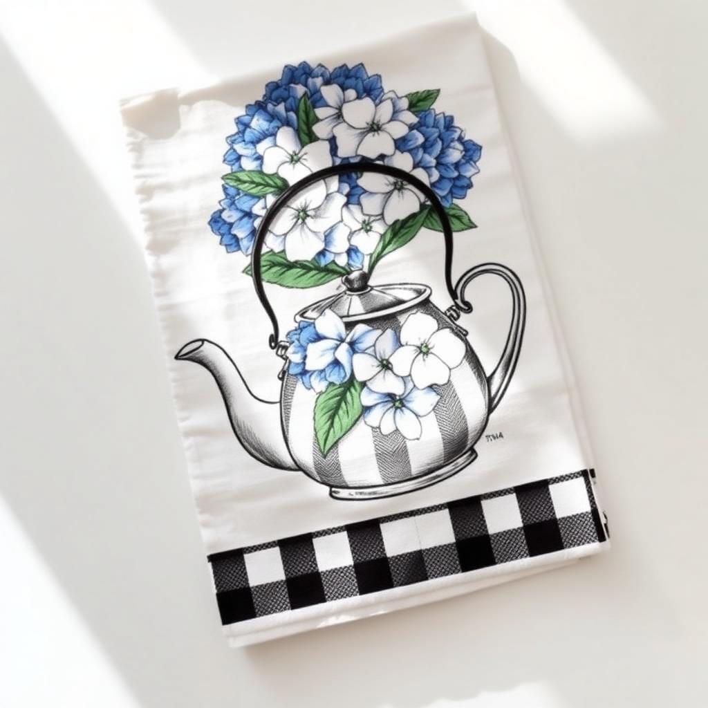 MacKenzie-Childs Hydrangea Tea Kettle Cotton Dish Towel