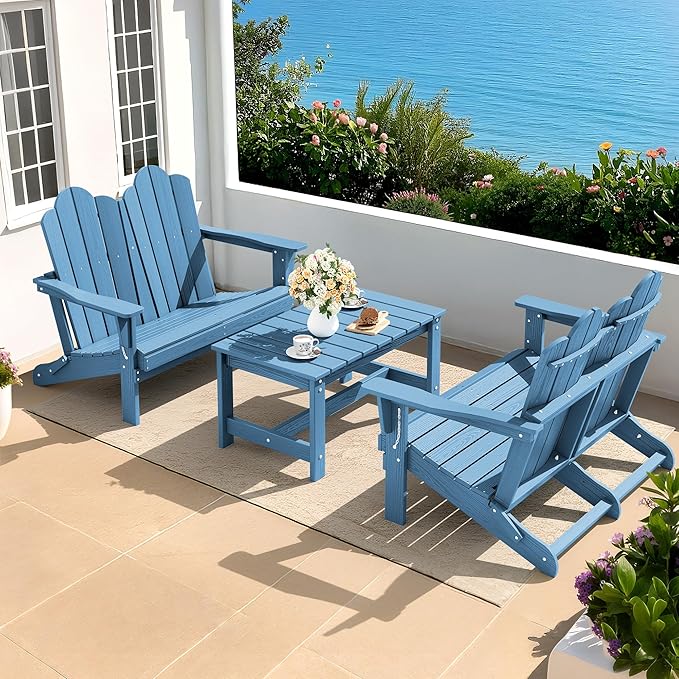 SERWALL Folding Adirondack Loveseat Bench — All-Weather HDPE (Navy)