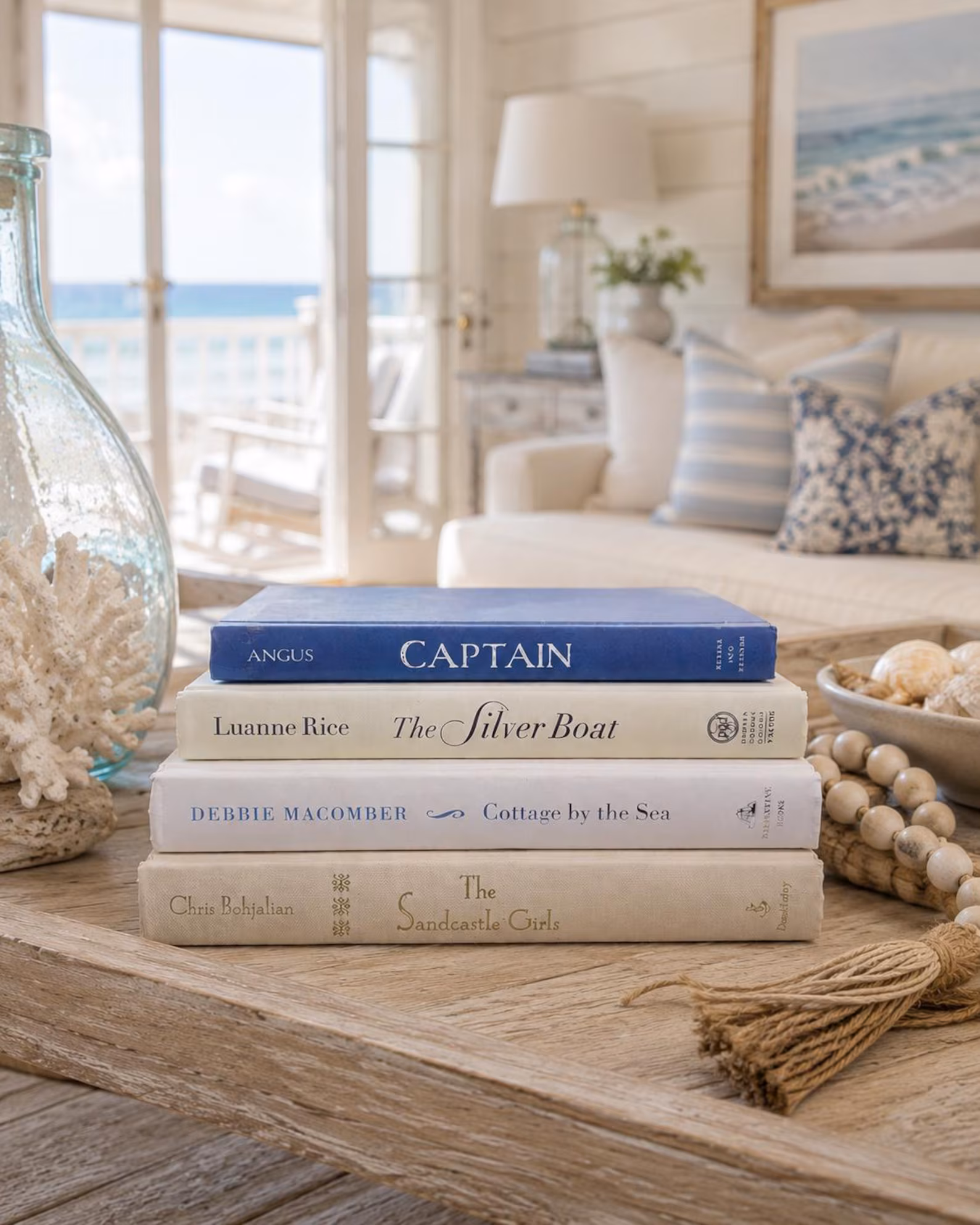 Coastal Book Stack — Set of 4 Blue & Cream Coffee Table Books