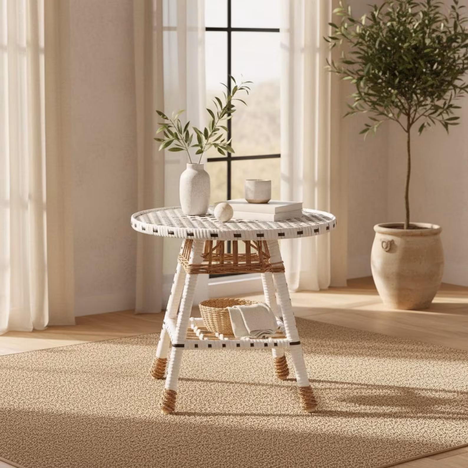 Handmade Wicker Coffee Table — Round Rattan Side Table