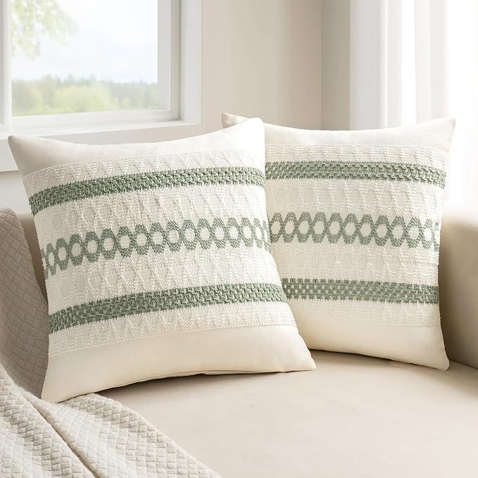 MIULEE Sage Green Woven Farmhouse Pillow Covers (Set of 2)