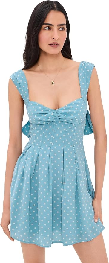 For Love & Lemons August Blue Polka Dot Sweetheart Mini Dress