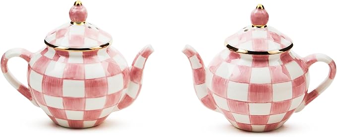 MacKenzie-Childs Rosy Check Teapot Salt & Pepper Shakers
