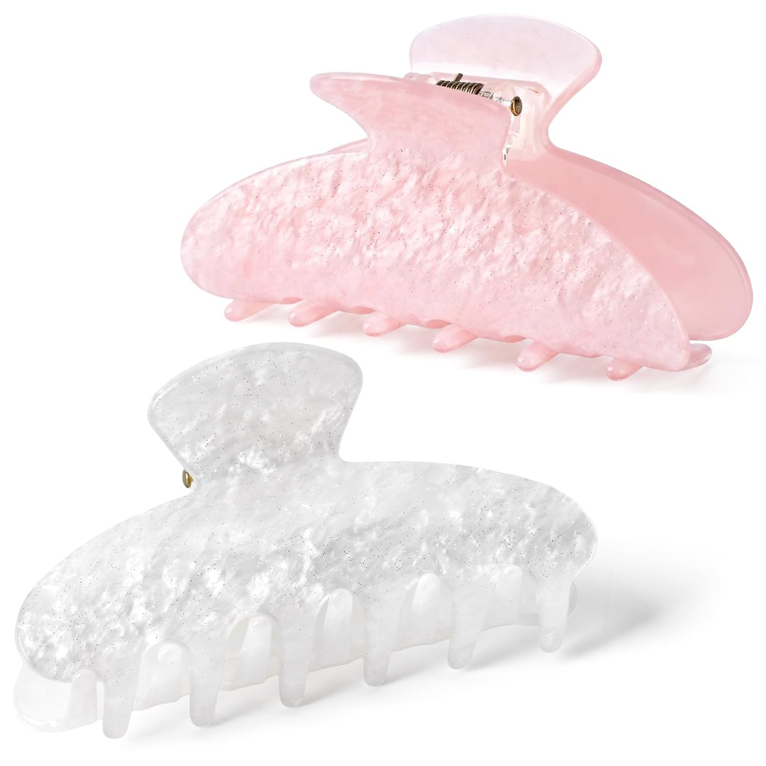 Pearlescent Acrylic Claw Hair Clips — Blush Pink & Ivory Set of 2