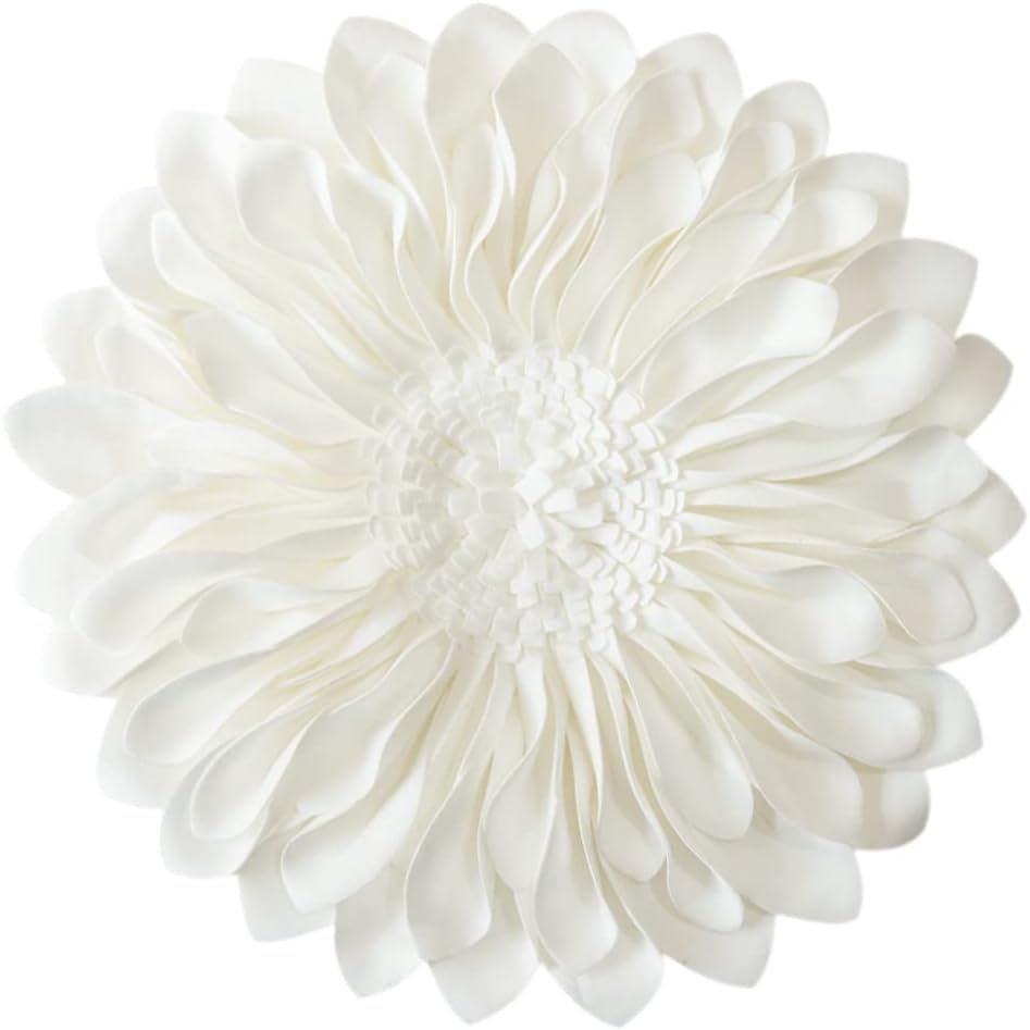 JWH Handmade 3D Flower Round Throw Pillow, 12" White