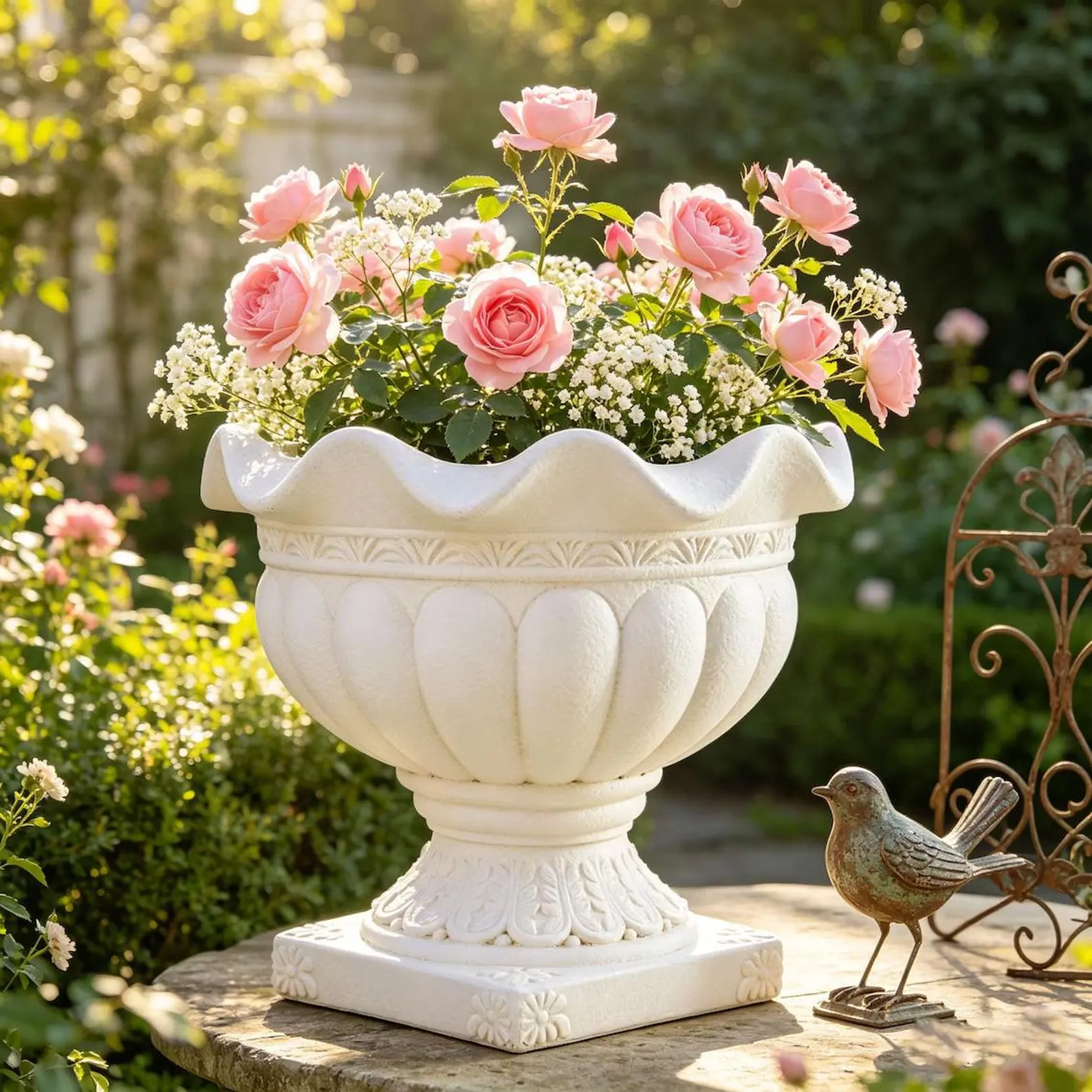 Flower Petal Planter Urn — Cottage Garden Pedestal