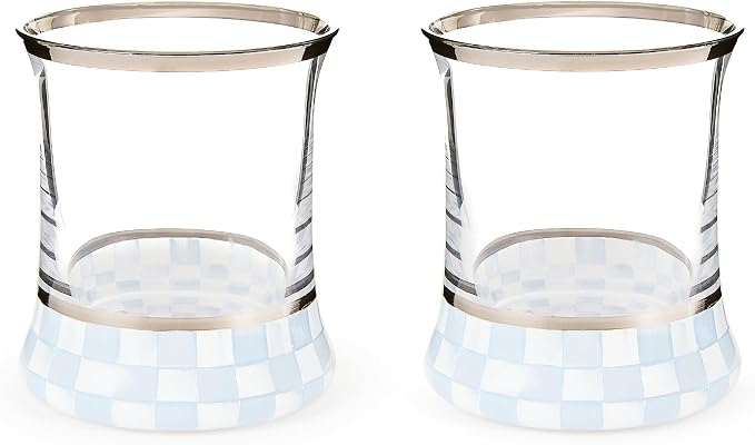 MacKenzie-Childs Sterling Check Double Old-Fashioned Glasses (Set of 2)