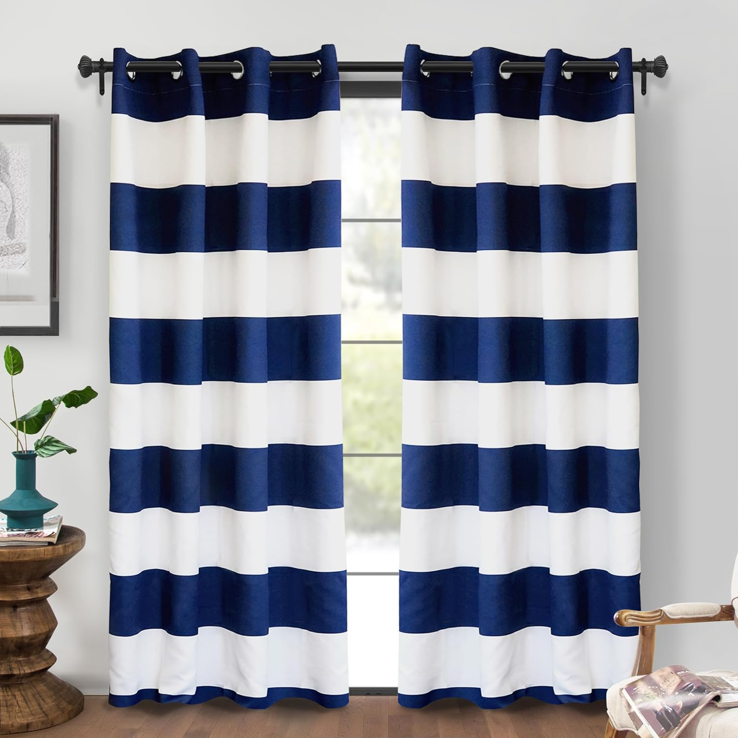 DriftAway Navy & White Cabana Stripe Grommet Curtains
