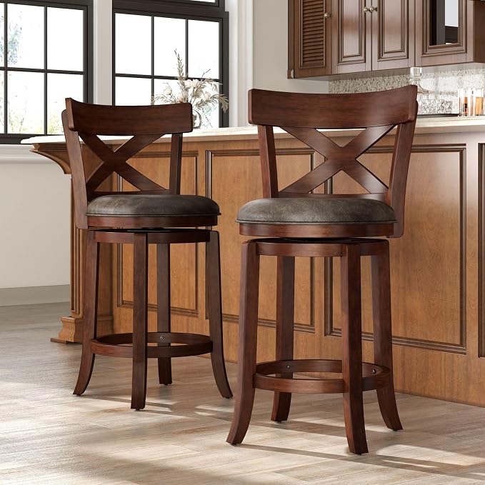 Sophia & William 26" Swivel Counter Stools with Back, Set of 2 — Dark Cherry
