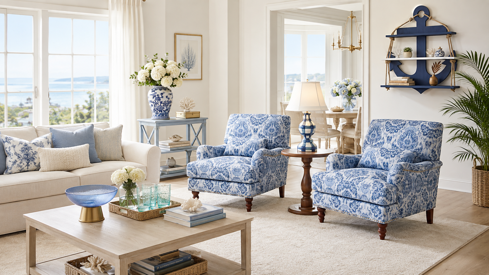 The Blue & White Damask Living Room
