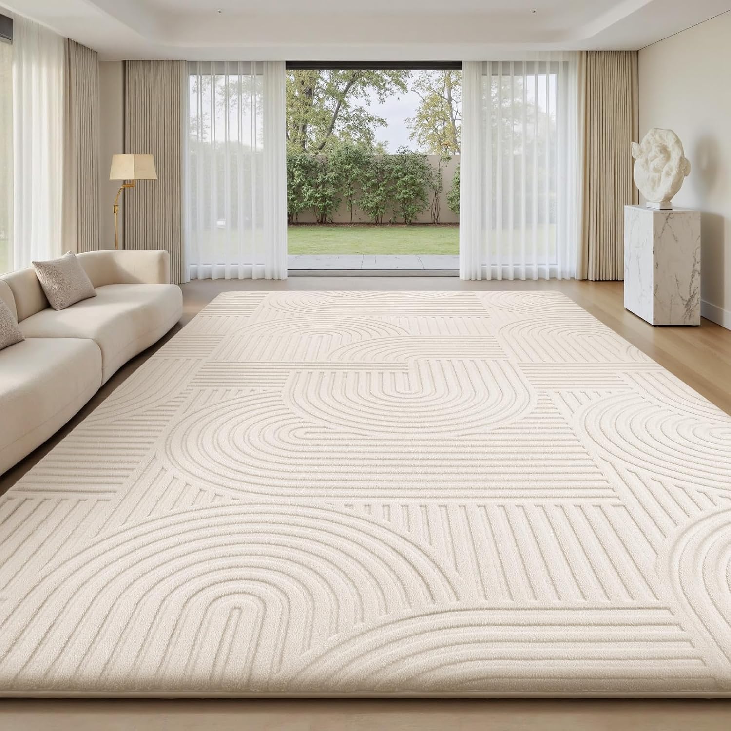 Sour Lemon Washable Geometric Area Rug (9' x 12') — White