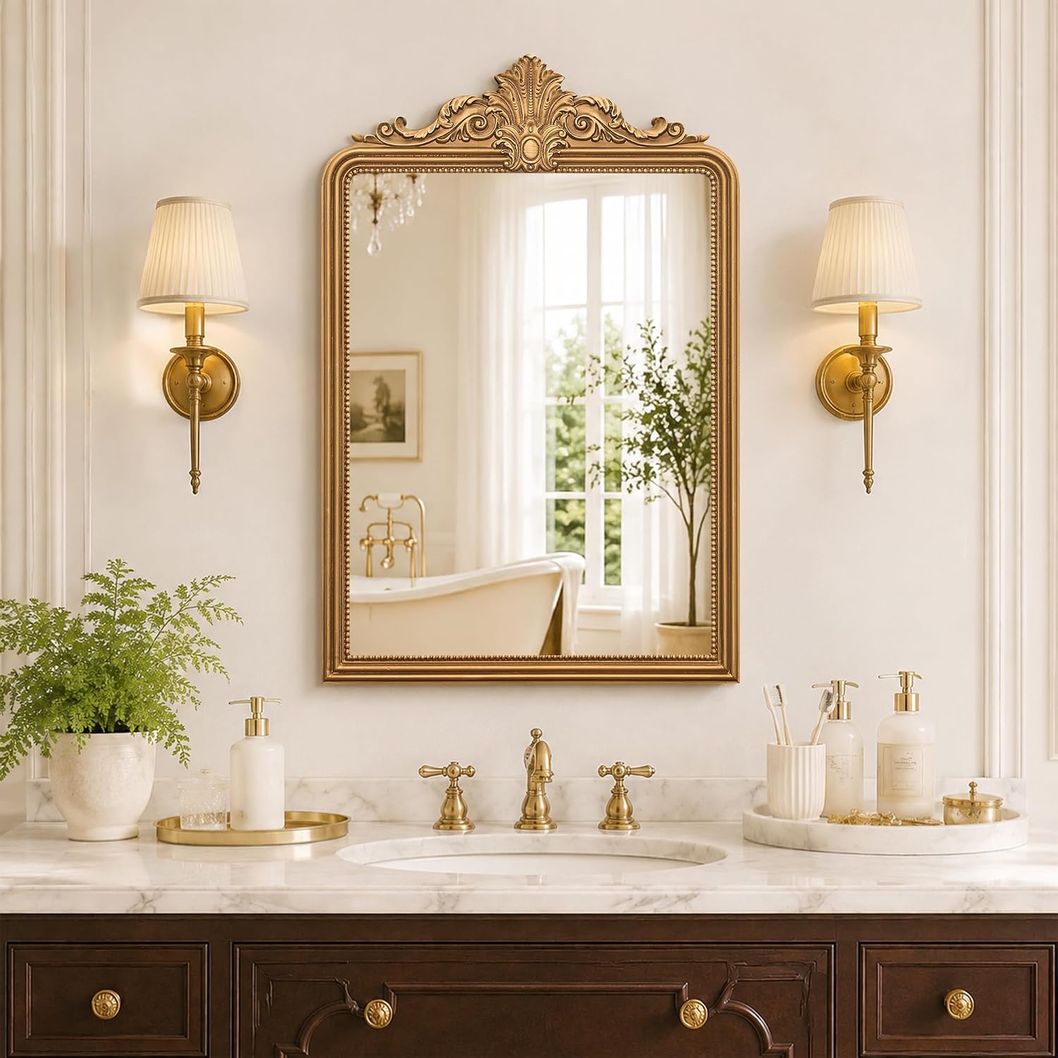 Besdomus Baroque Ornate Gold Wall Mirror — Antique Bronze Crown