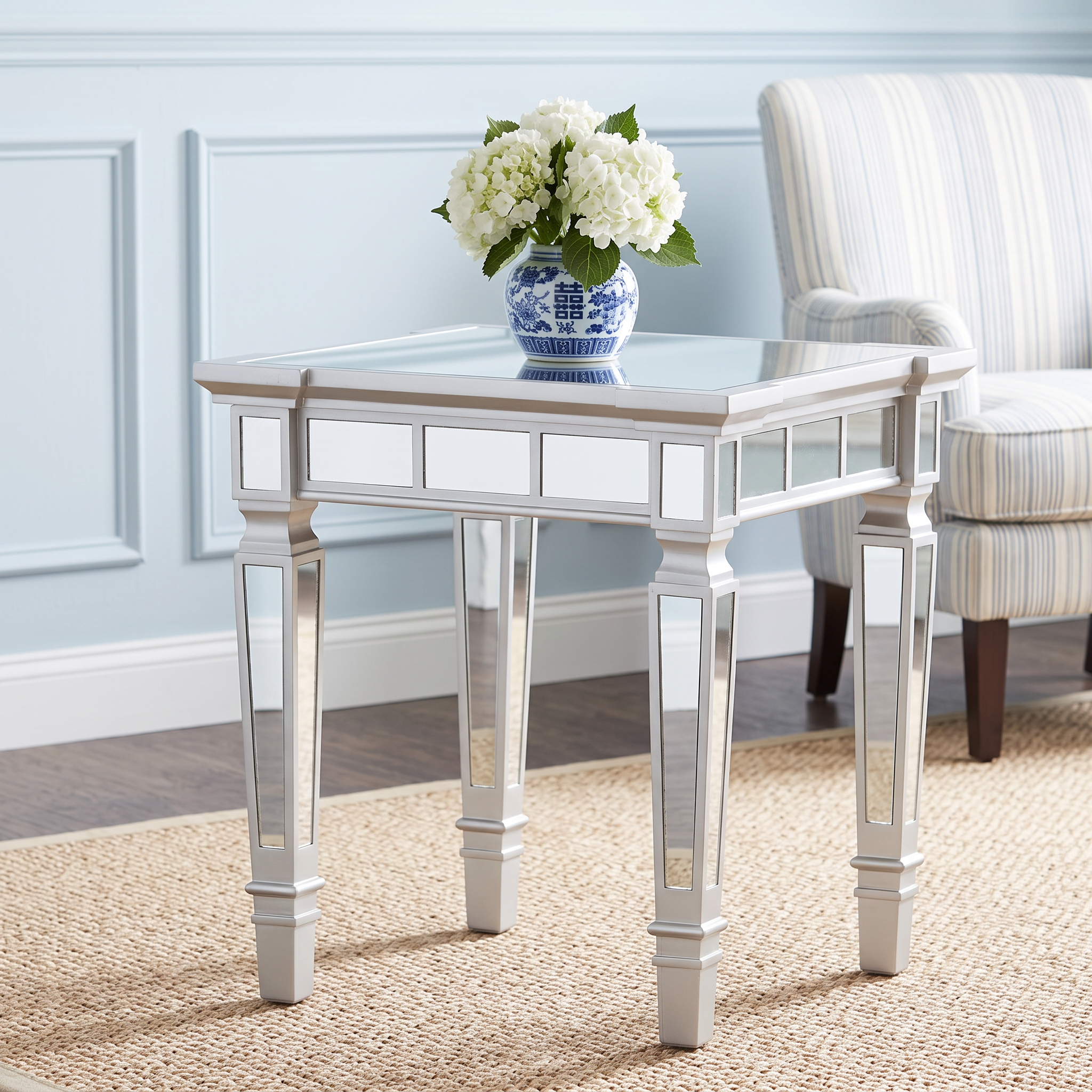 Southern Enterprises Glenview Mirrored End Table — White & Silver